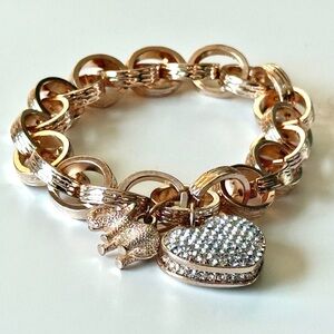 Vintage Rose Gold Tone Charm Bracelet with Heart and Elephant Charms